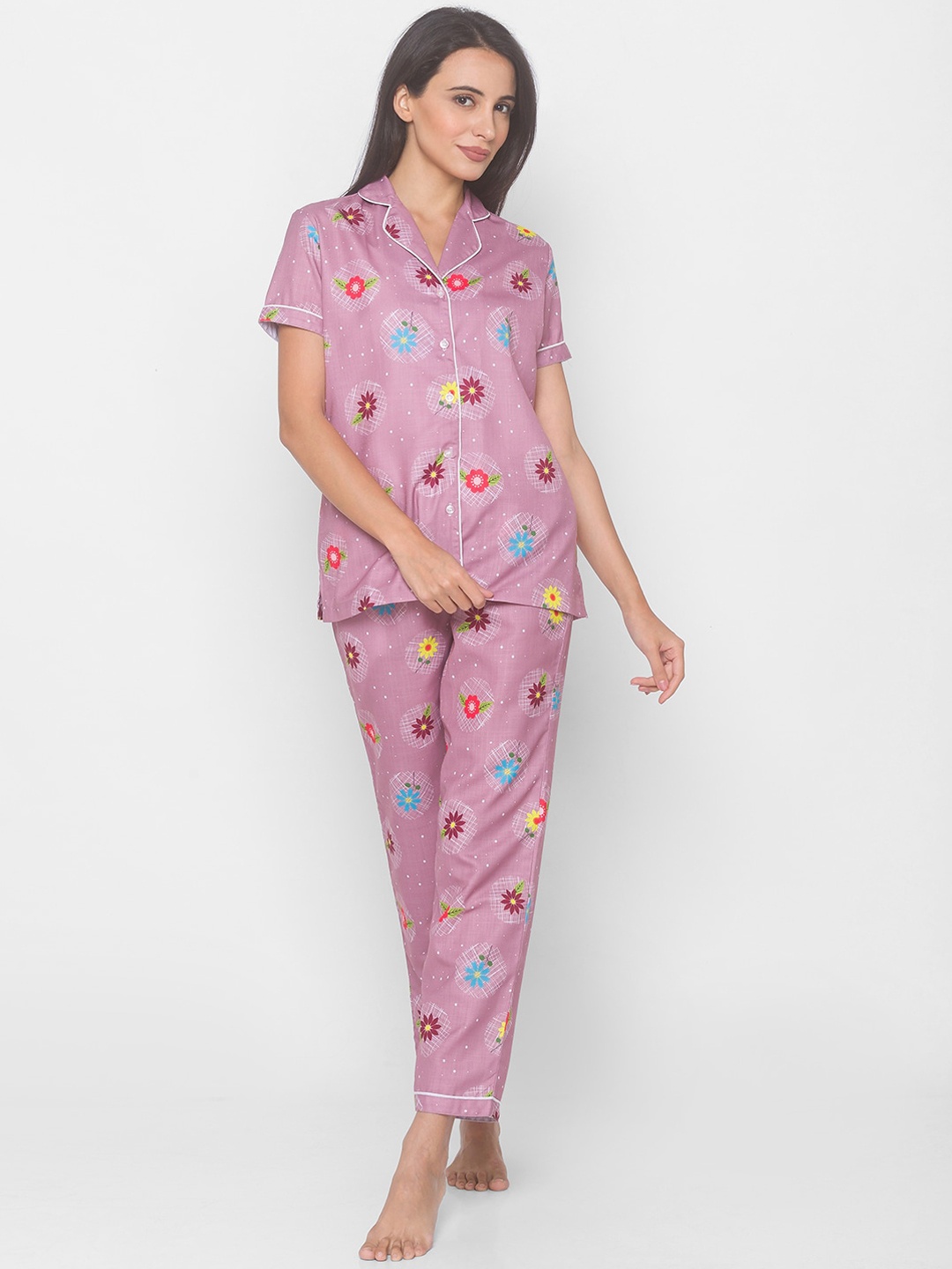 

FashionRack Women Purple & Red Printed Night suit