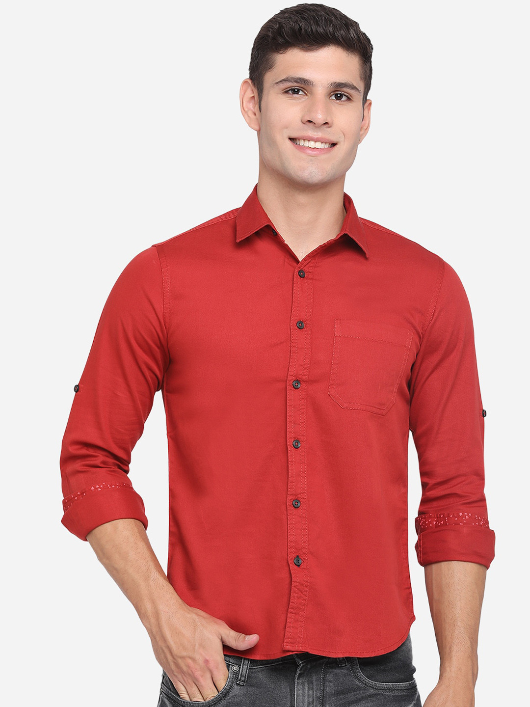 

Greenfibre Men Red Slim Fit Opaque Casual Shirt