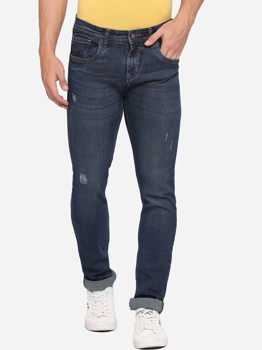 

Greenfibre Men Navy Blue Slim Fit Low Distress Stretchable Jeans