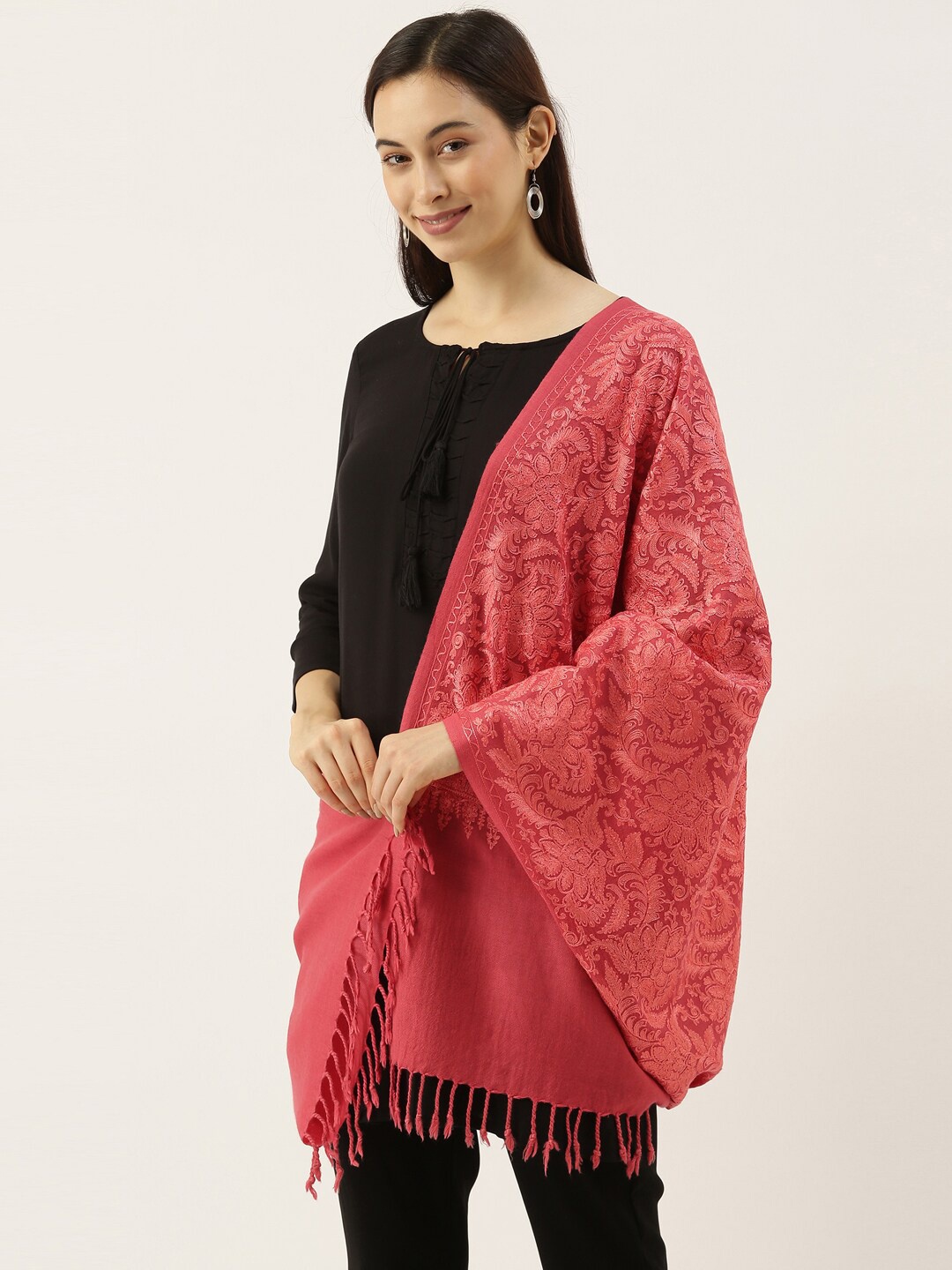 

Pashmoda Women Pink Embroidered Woolen Shawl