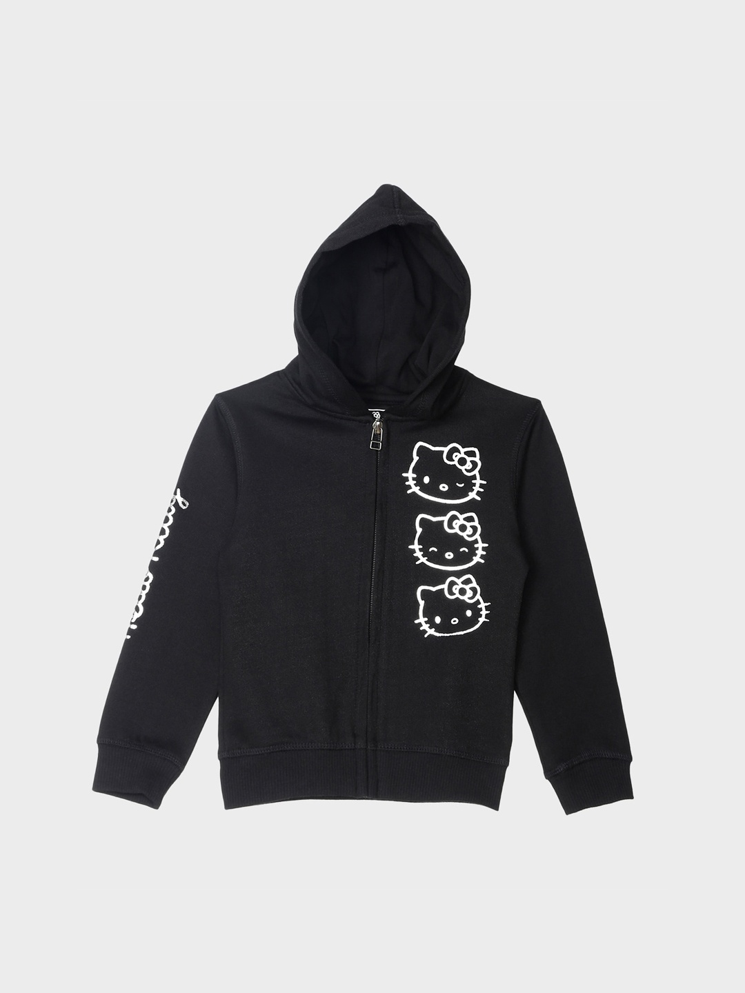 

Kids Ville Girls Black Printed Hooded Sweatshirt