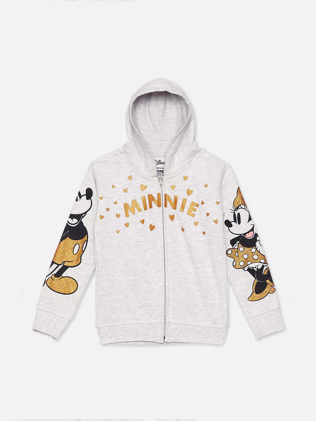 

Kids Ville Girls Grey & Gold-Toned Minnie Mouse Printed Hooded Sweatshirt