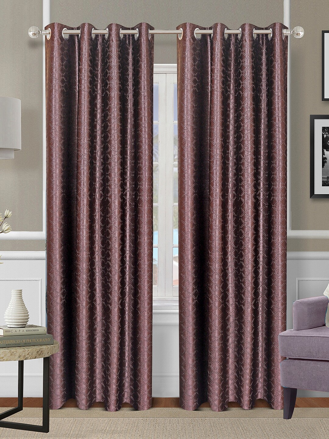 

ROMEE Coffee Brown Set of 2 Geometric Room Darkening Door Curtains