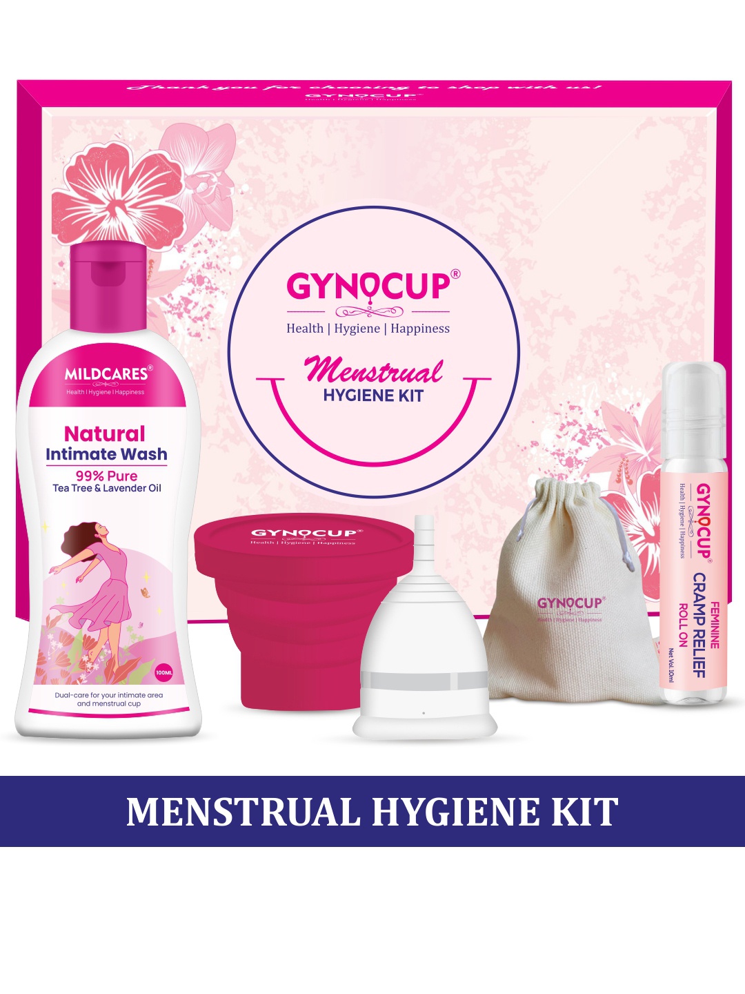 

GYNOCUP Menstrual Cup-Small With Sterilizer, Roll-On & Intimate Wash Combo, Pink