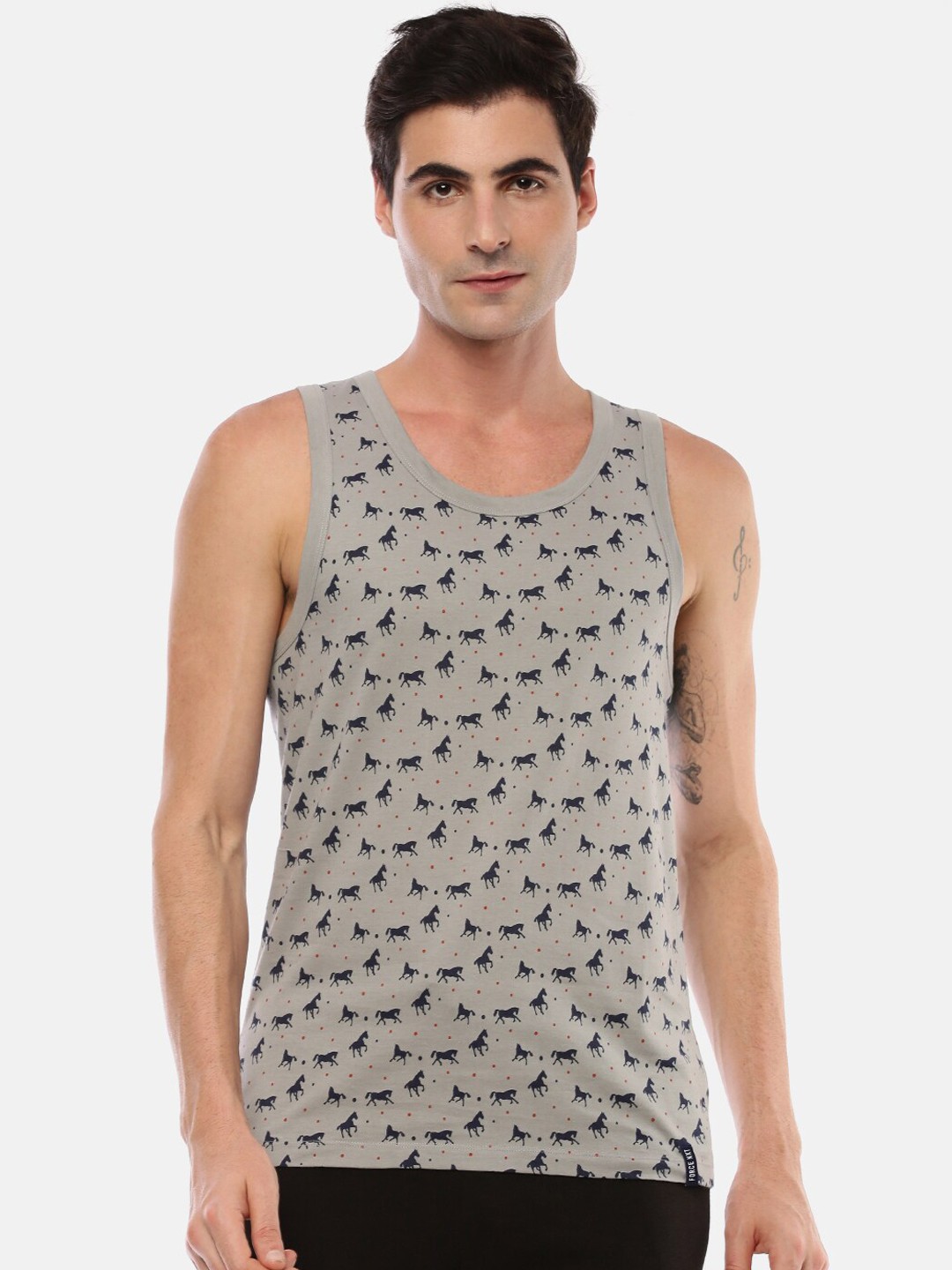 

Force NXT Printed Super Combed Cotton Tank T-shirt, Grey melange