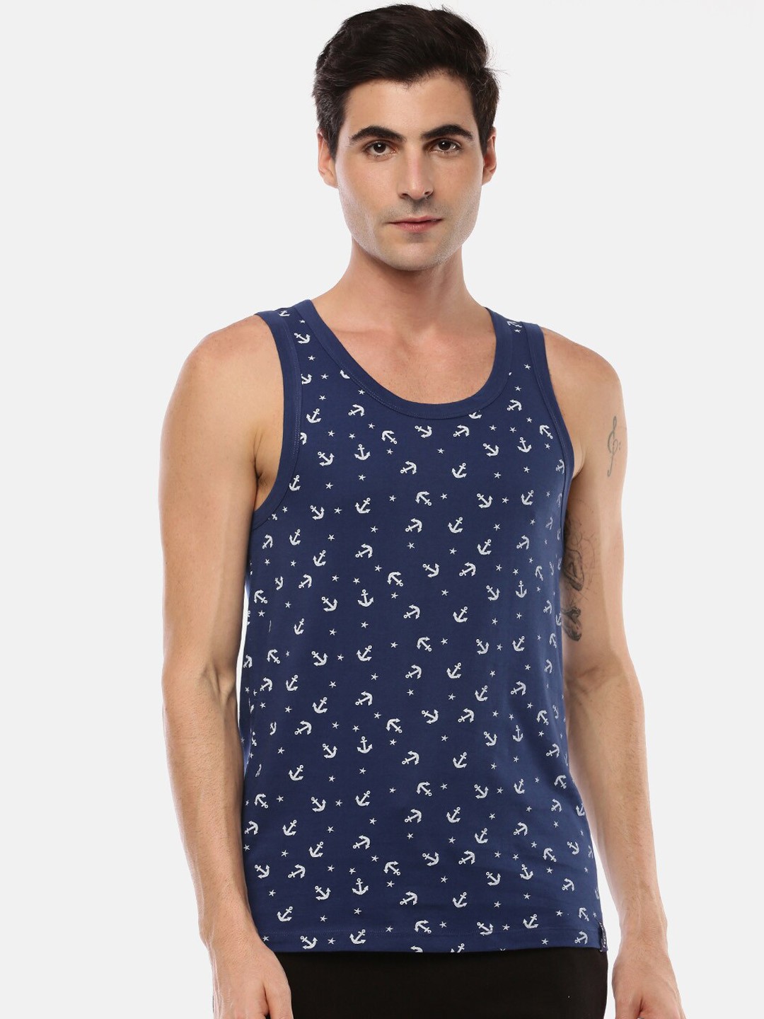 

Force NXT Printed Super Combed Cotton Tank Vest, Navy blue