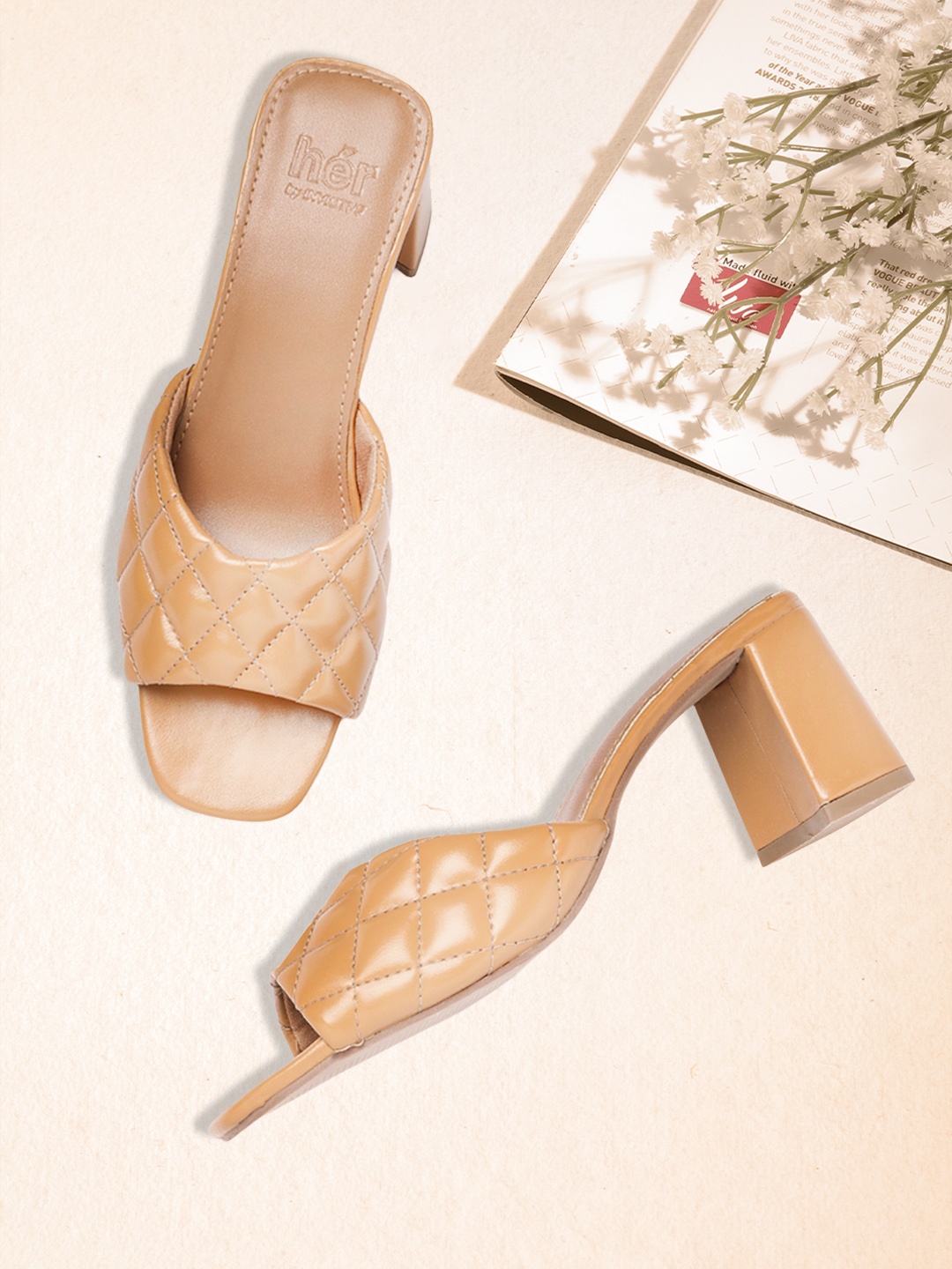 

her by invictus Women Beige Quilted Block Heels