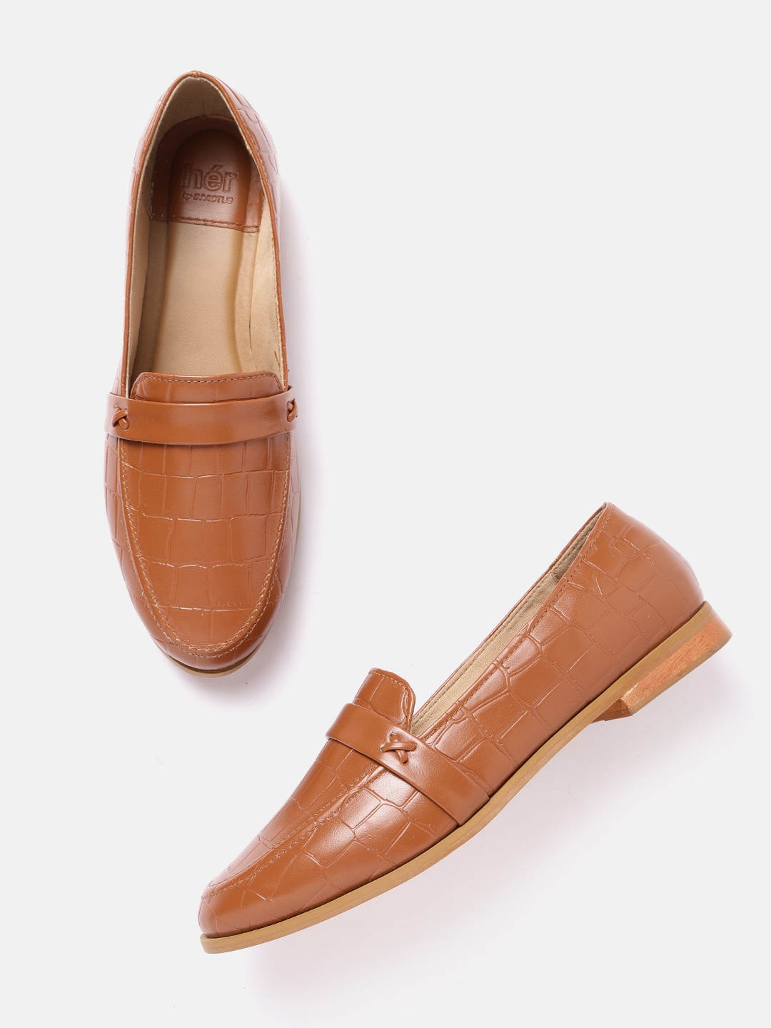 

her by invictus Women Brown Croc Textured Loafers