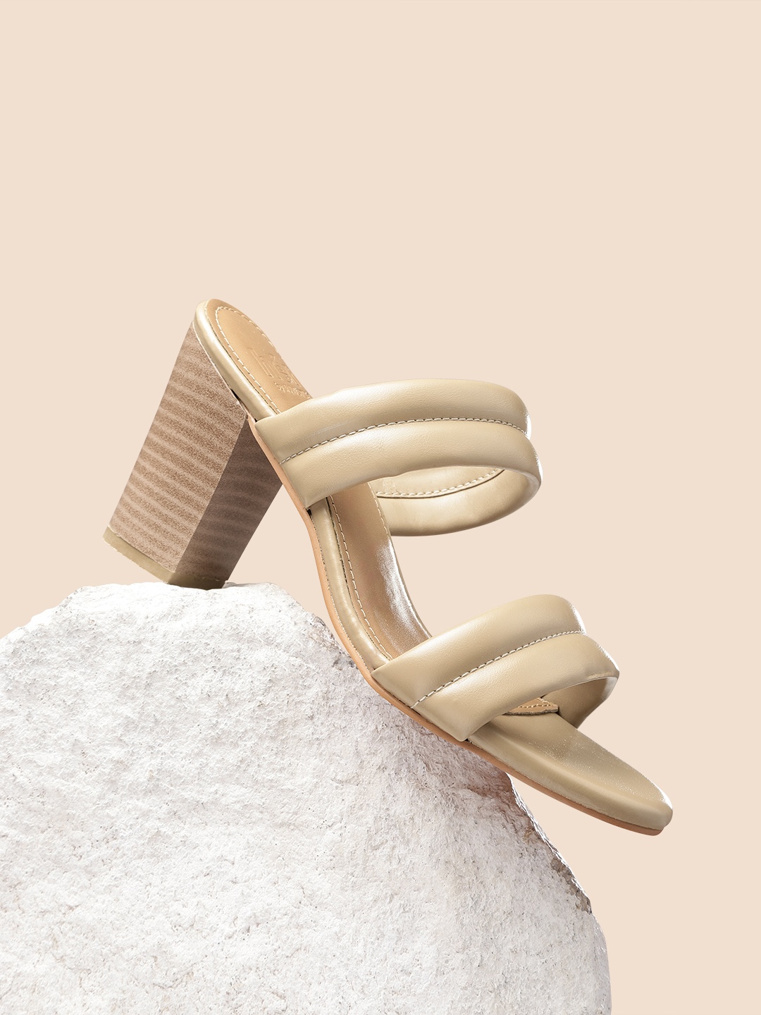 

her by invictus Women Beige Quilted Block Heels