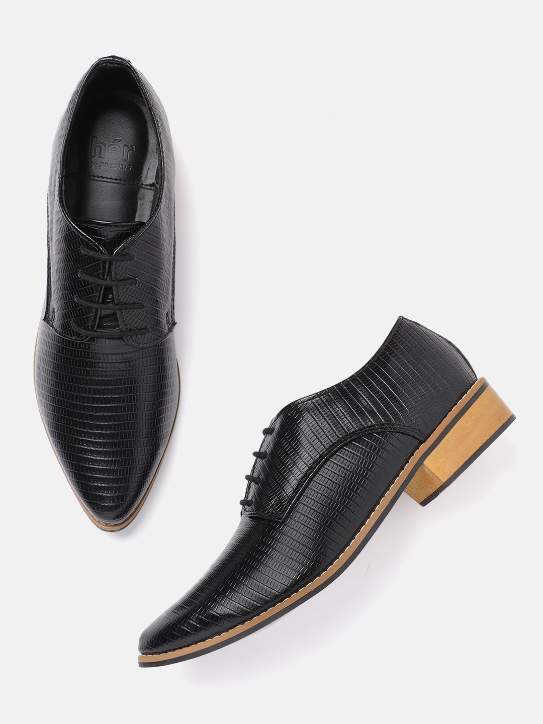 

her by invictus Women Black Reptile Textured Derbys