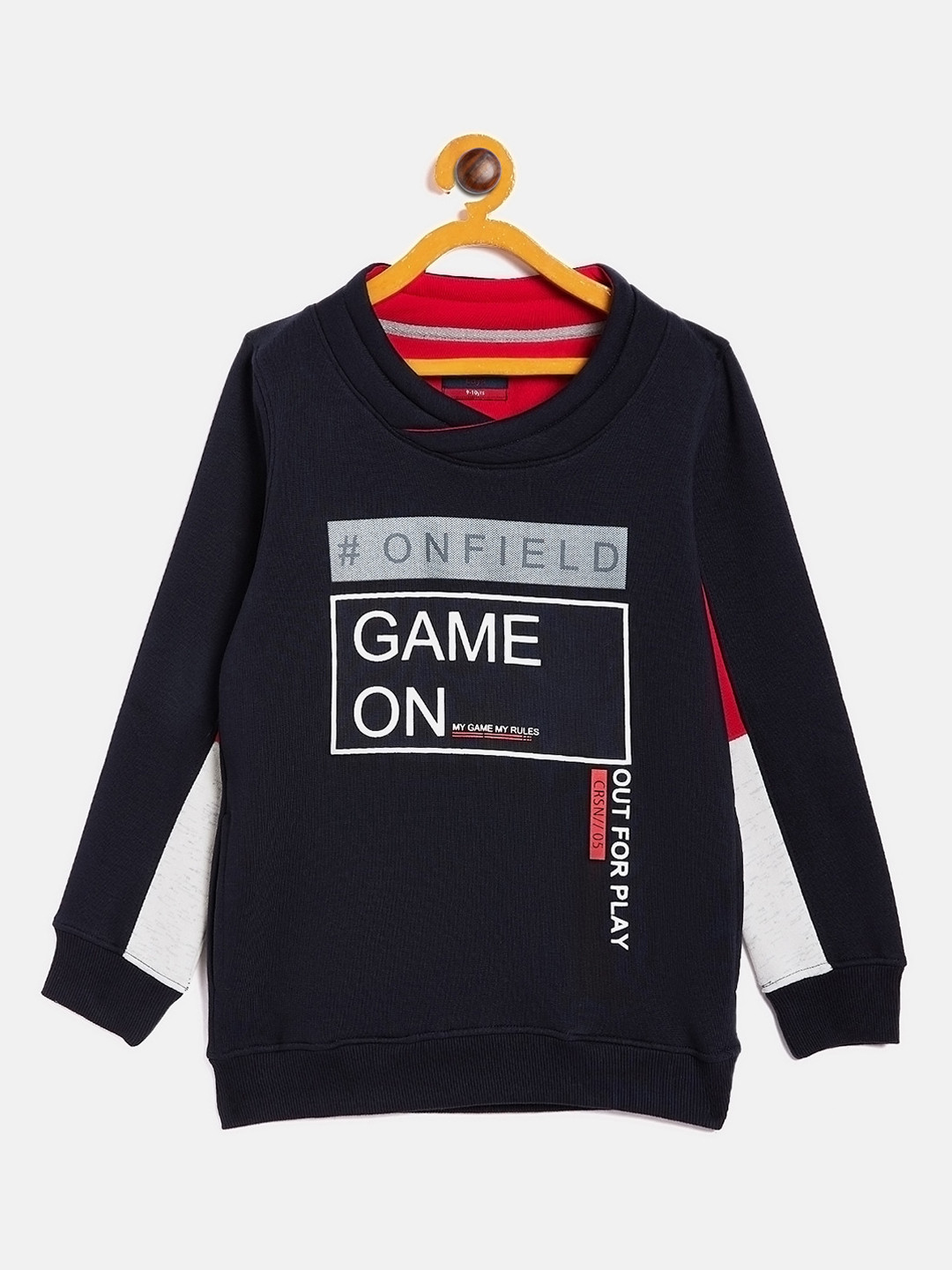 

Crimsoune Club Boys Navy Blue & White Typography Printed Sweatshirt