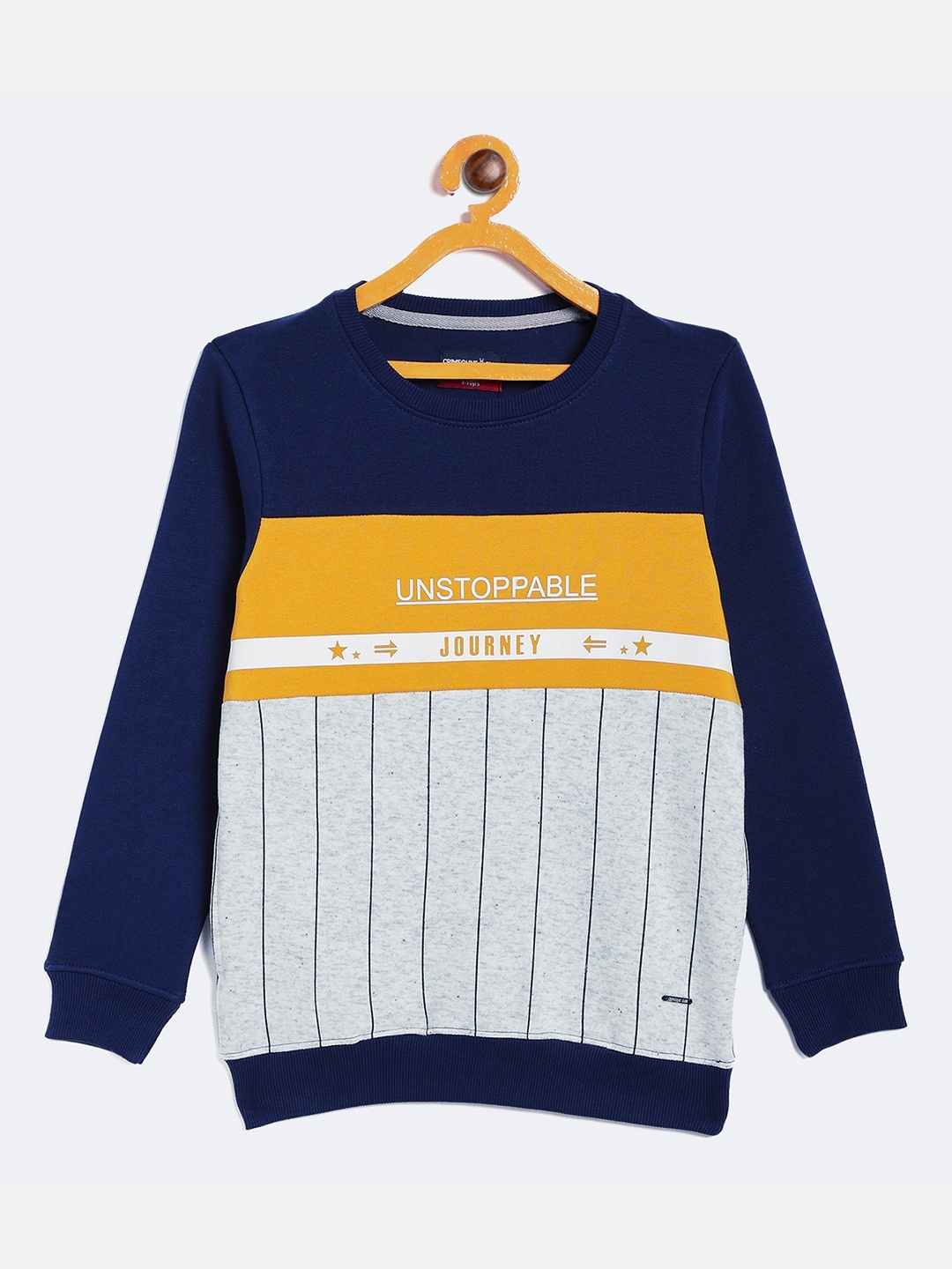 

Crimsoune Club Boys Navy Blue & Yellow Colourblocked Sweatshirt, Multi
