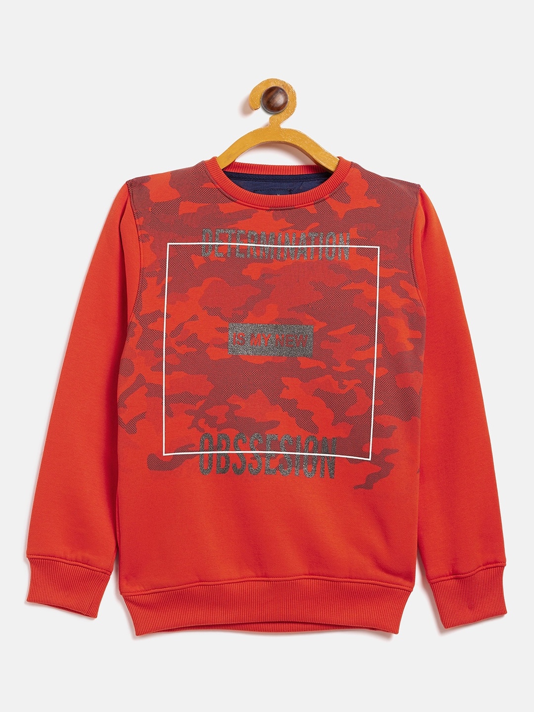 

Crimsoune Club Boys Orange & Black Camouflage Printed Sweatshirt