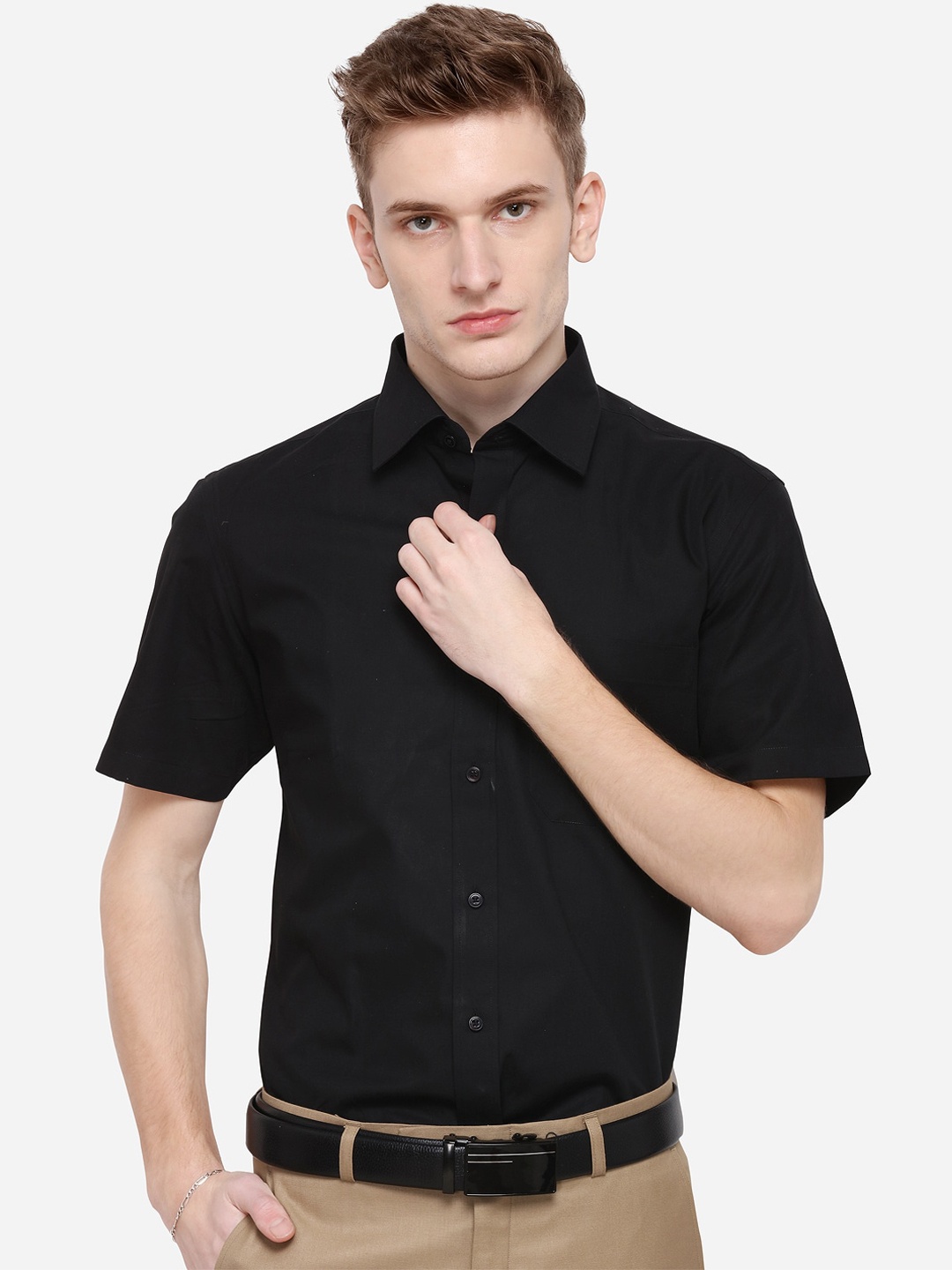 

Greenfibre Men Black Opaque Formal Shirt