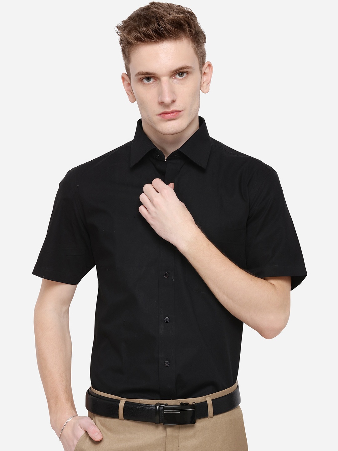 

Greenfibre Men Black Opaque Formal Shirt