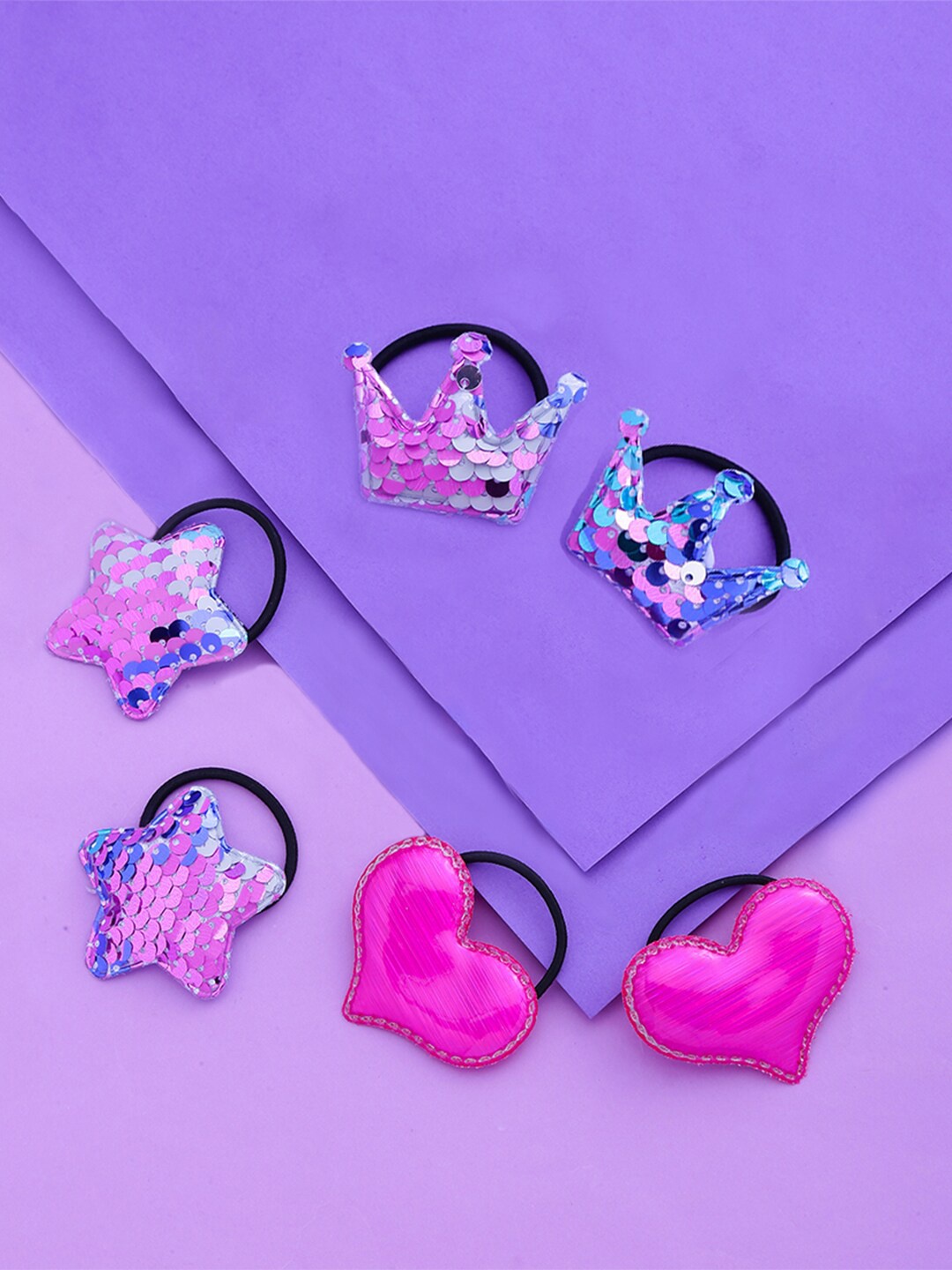 

Yellow Chimes Girls Set of 6 Fuchsia & Blue Embellished Ponytail Holders