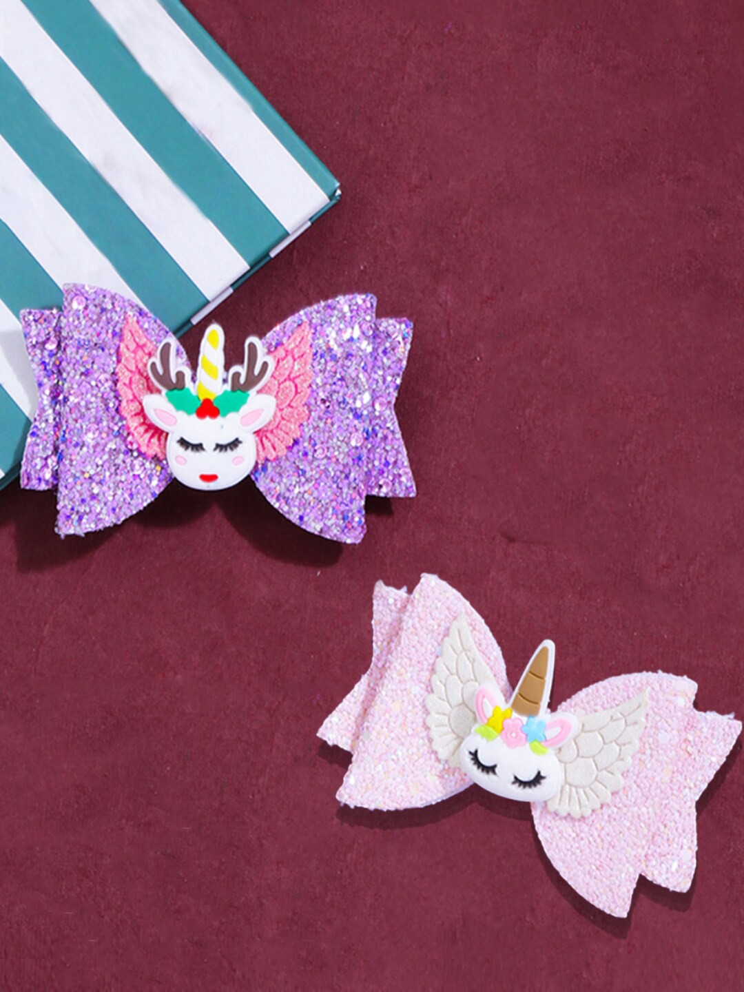 

Yellow Chimes Girls Pink & Purple Set of 2 Embellished Alligator Hair Clip