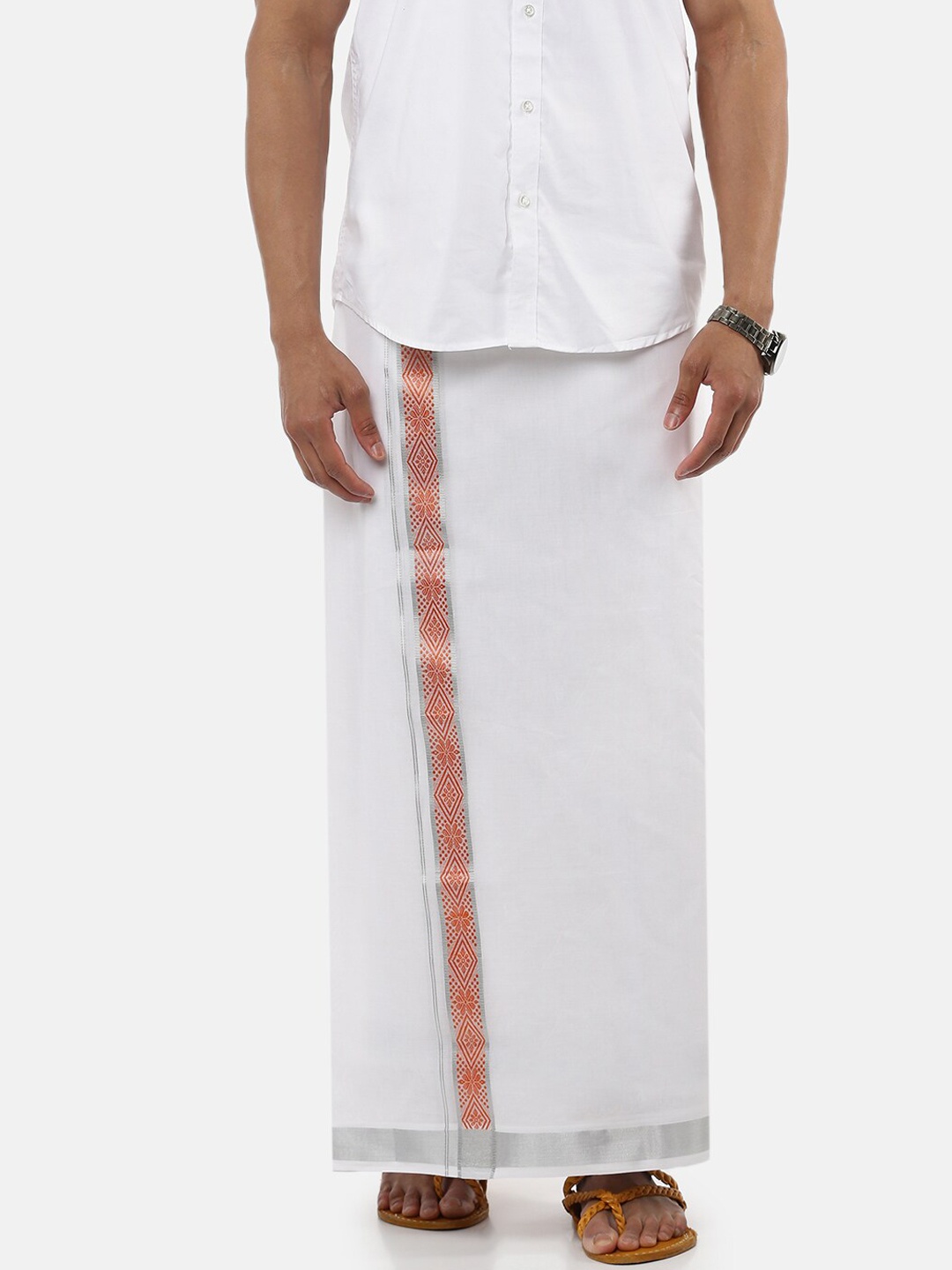 

Ramraj Men Pure Cotton Double Layer White Solid Dhoti with border