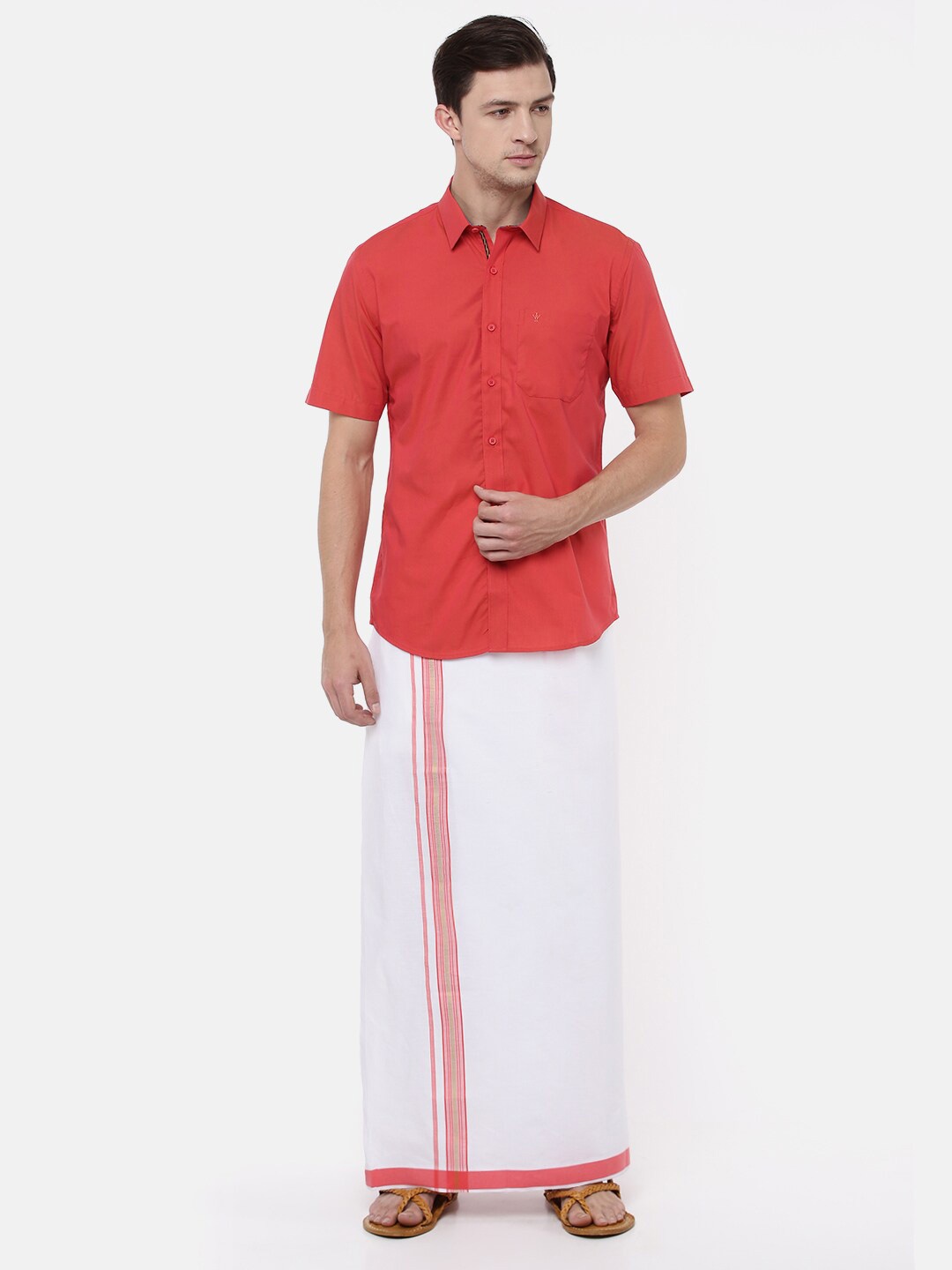 

Ramraj Men Red & White Shirt with Dhoti