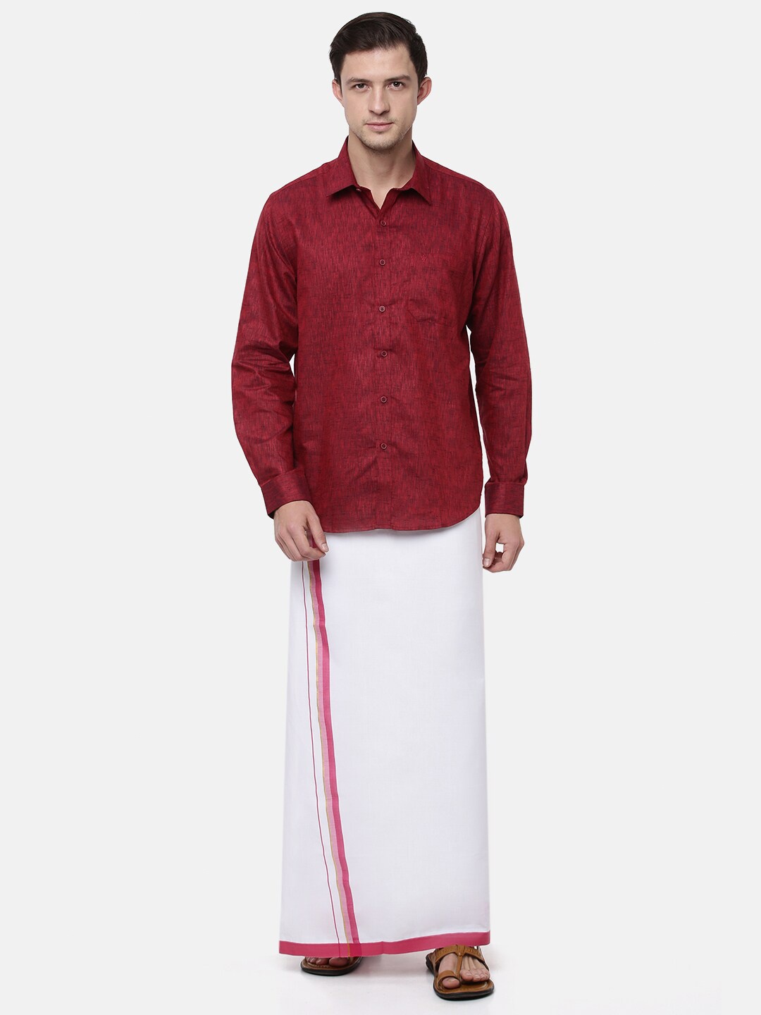 

Ramraj Men Maroon & White Shirt with Dhoti