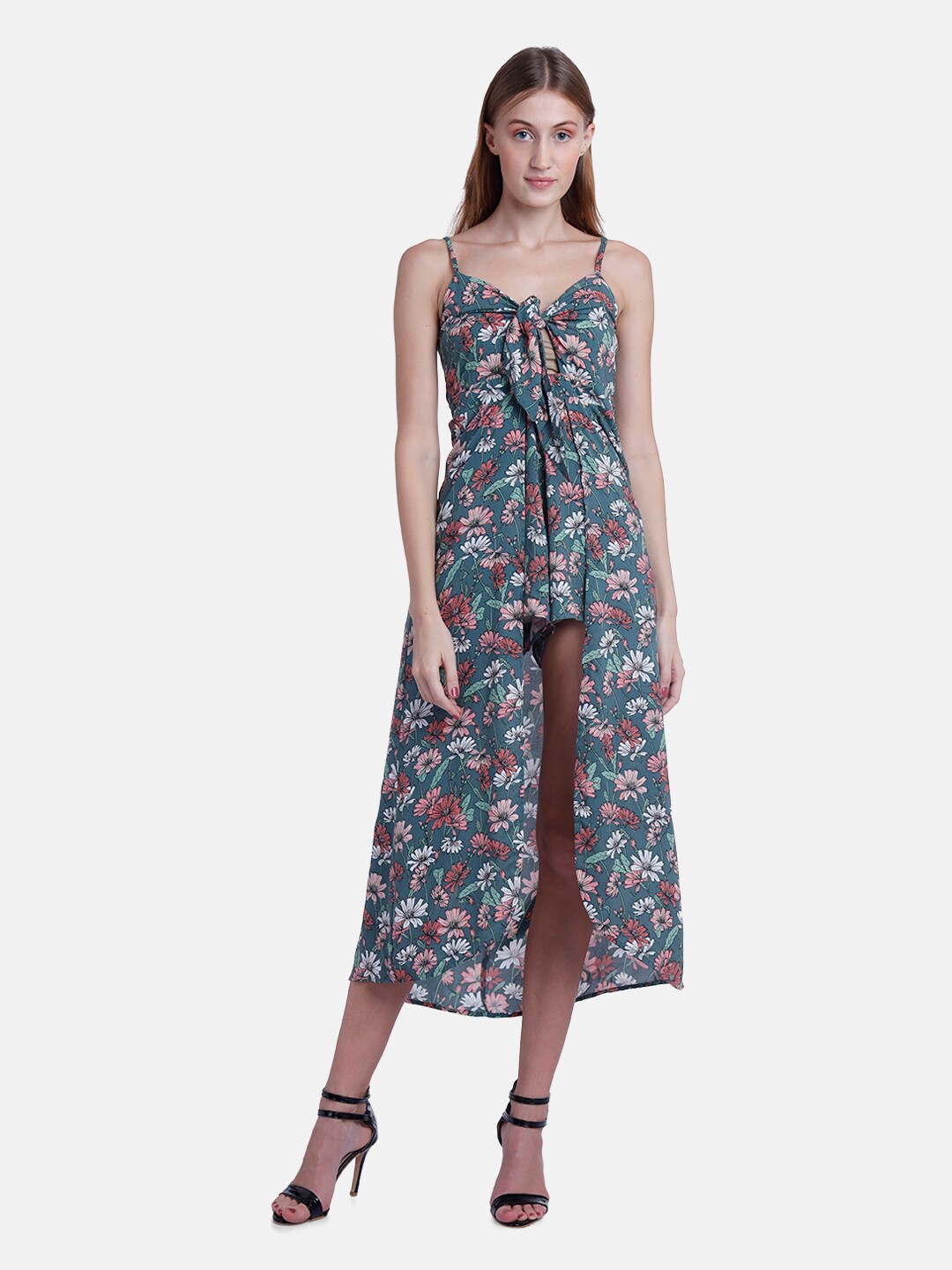 

IX IMPRESSION Green & Peach-Coloured Printed Jumpsuit