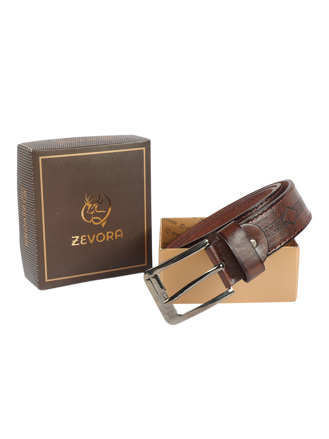 

ZEVORA Men Brown & Black Woven Design Belt