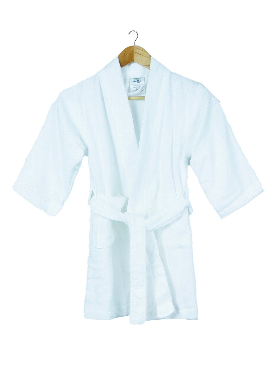 

Trident Kids White Solid Bath Robe With Tie Belt