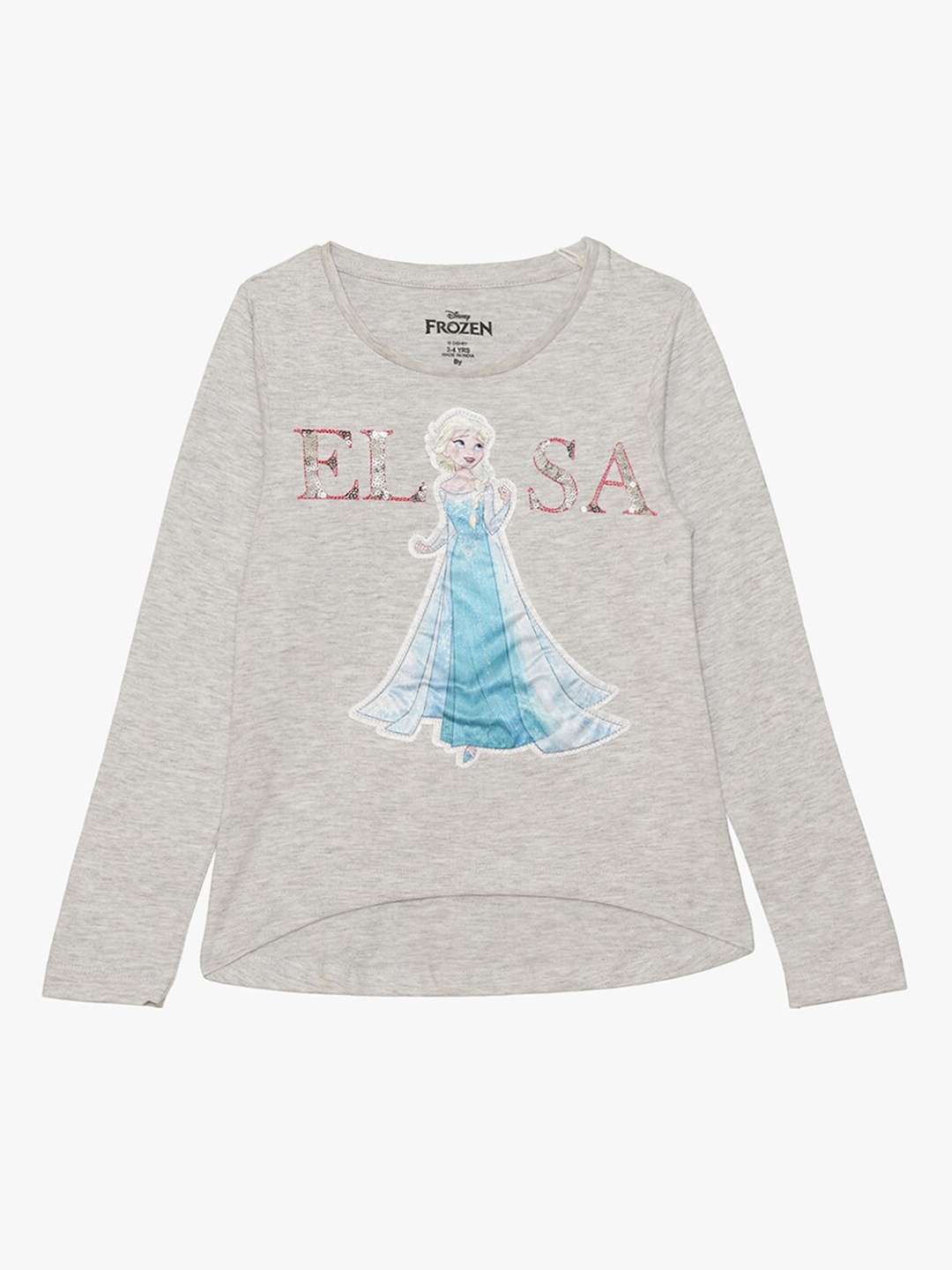 

Kids Ville Girls Grey & Blue Elsa Printed Embellished T-shirt
