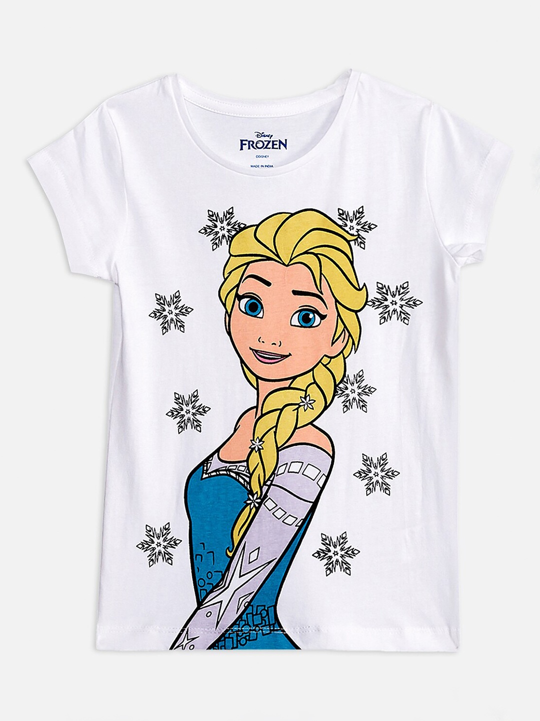 

Kids Ville Frozen Featured Girls White & Yellow Printed Pure Cotton T-shirt