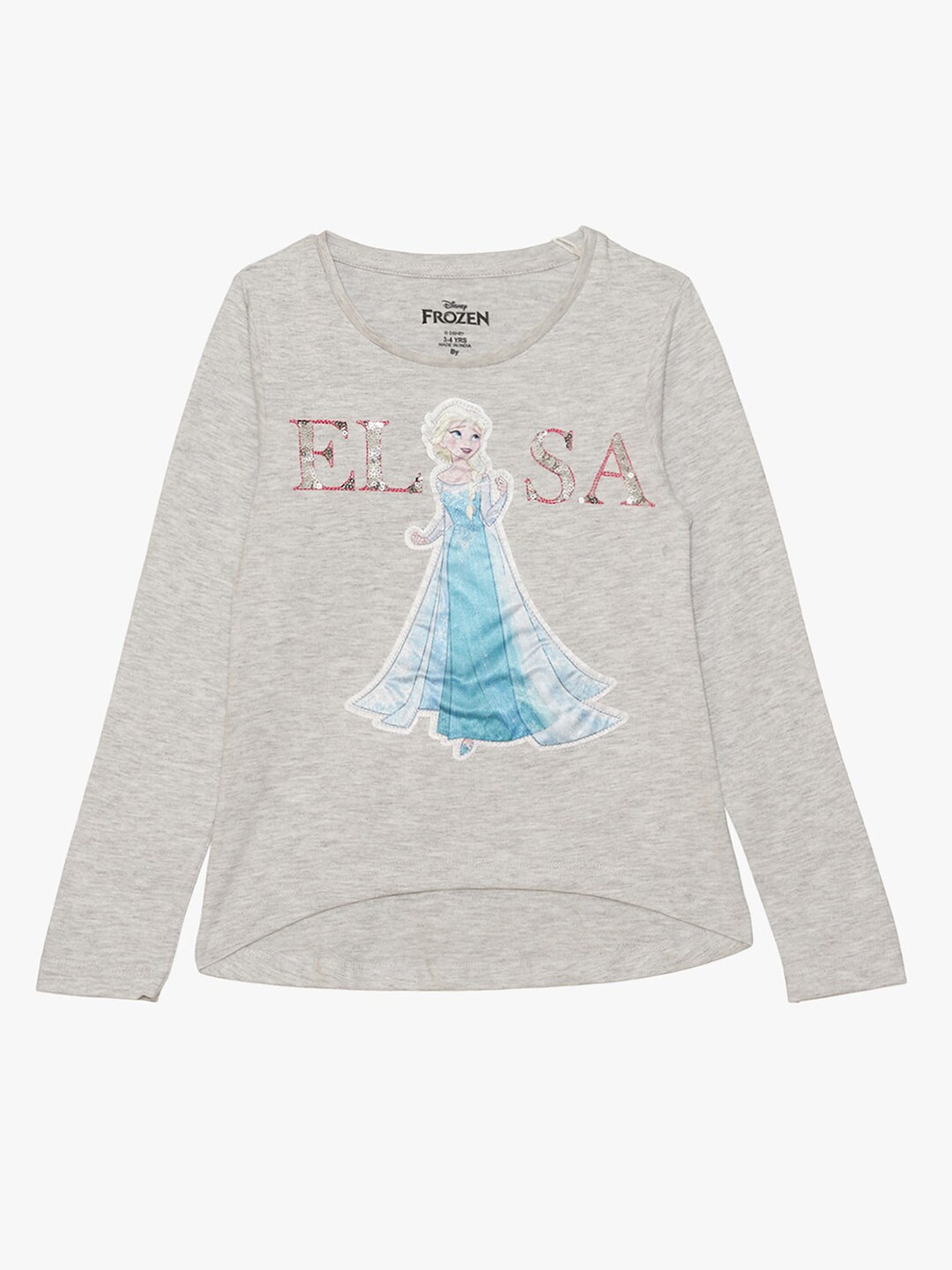 

Kids Ville Girls Grey & Blue Elsa Printed Embellished T-shirt