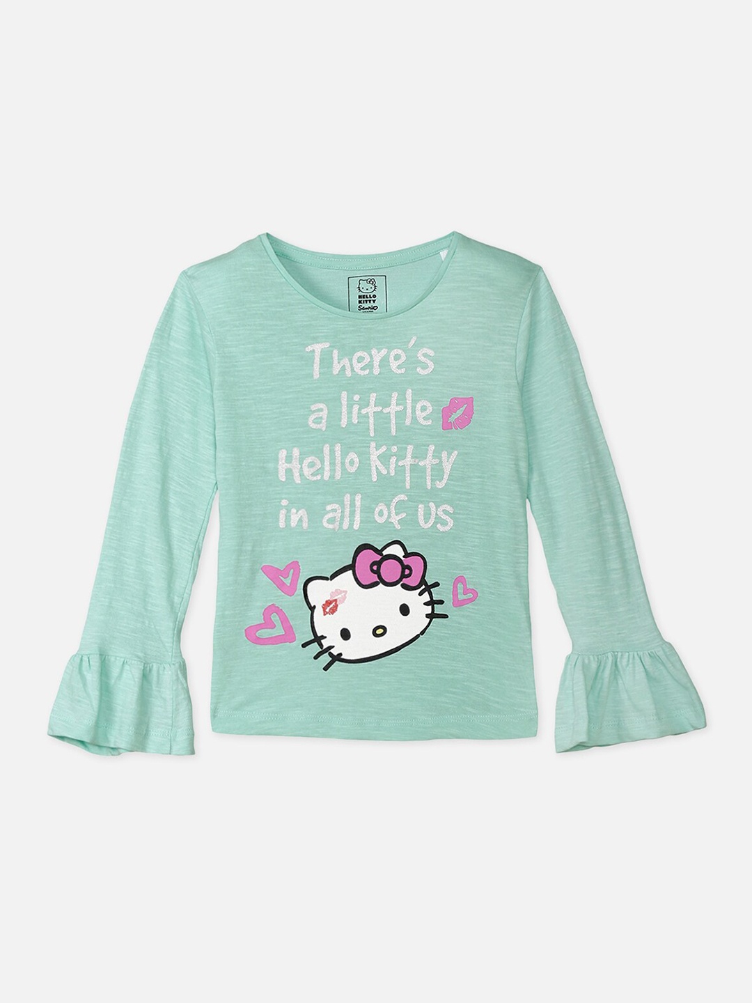 

Kids Ville Girls Green Hello Kitty Printed Applique T-shirt