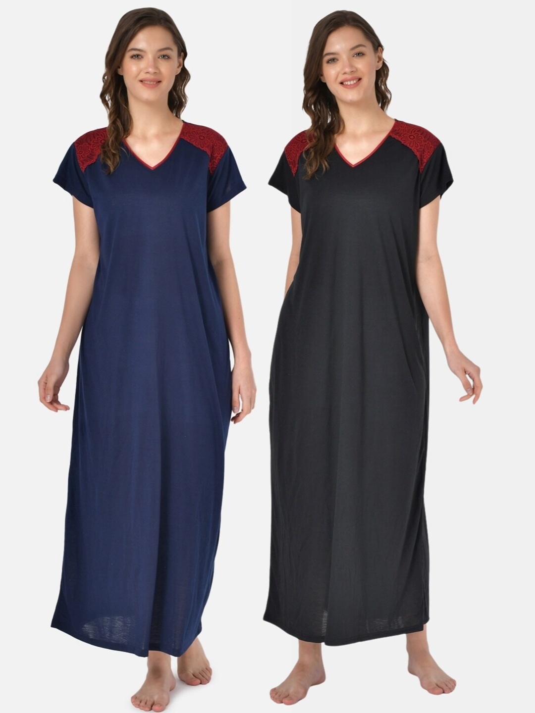 

Klamotten Navy Blue & Black Pack of 2 Maxi Nightdress