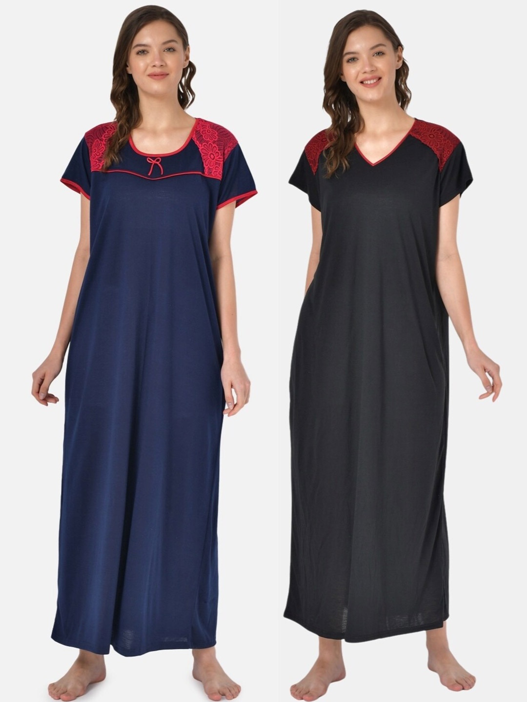 

Klamotten Pack Of 2 Navy Blue & Black Maxi Nightdress