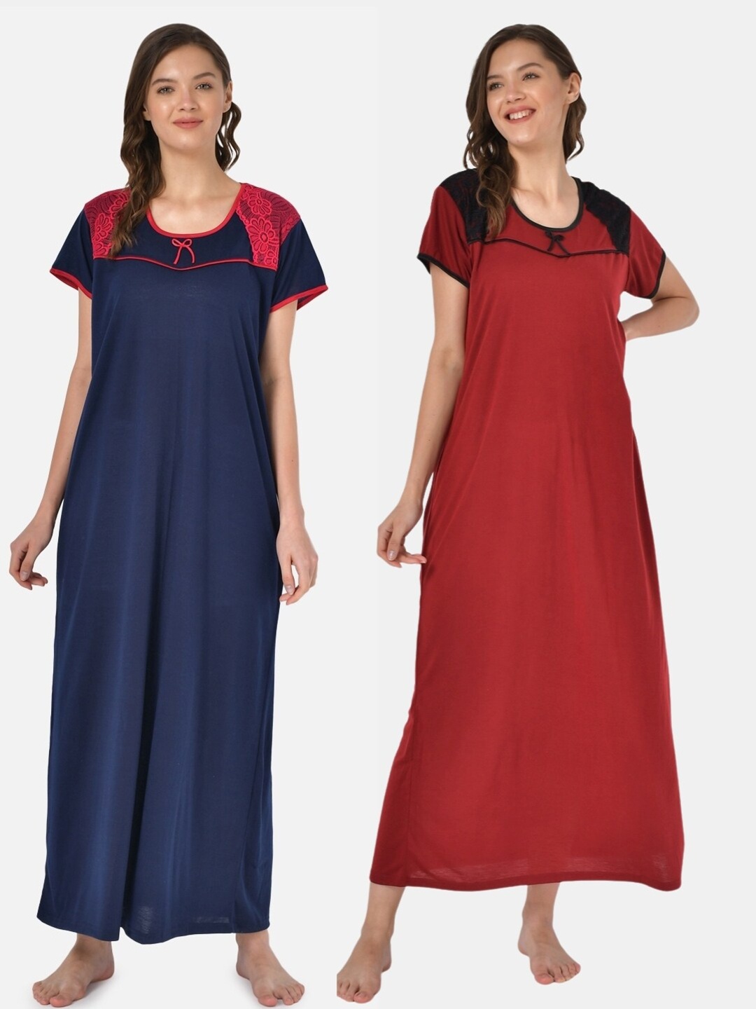 

Klamotten Pack Of 2 Navy Blue & Red Maxi Nightdresses