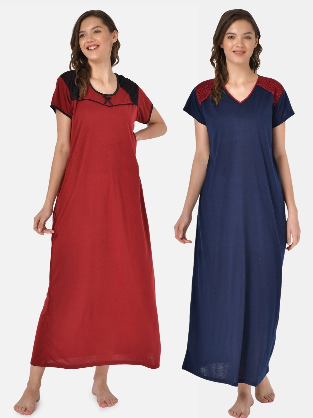 

Klamotten Navy Blue & Red Set Of 2 Maxi Nightdress
