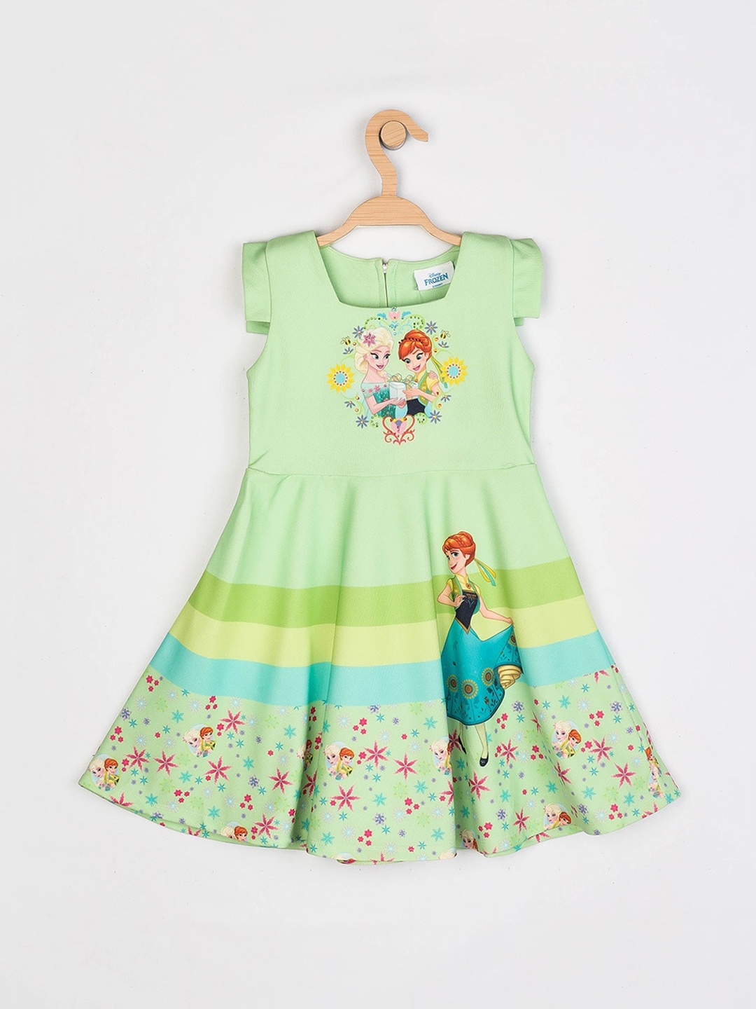 

Peppermint Girls Green & Pink Disney Princess Printed Dress
