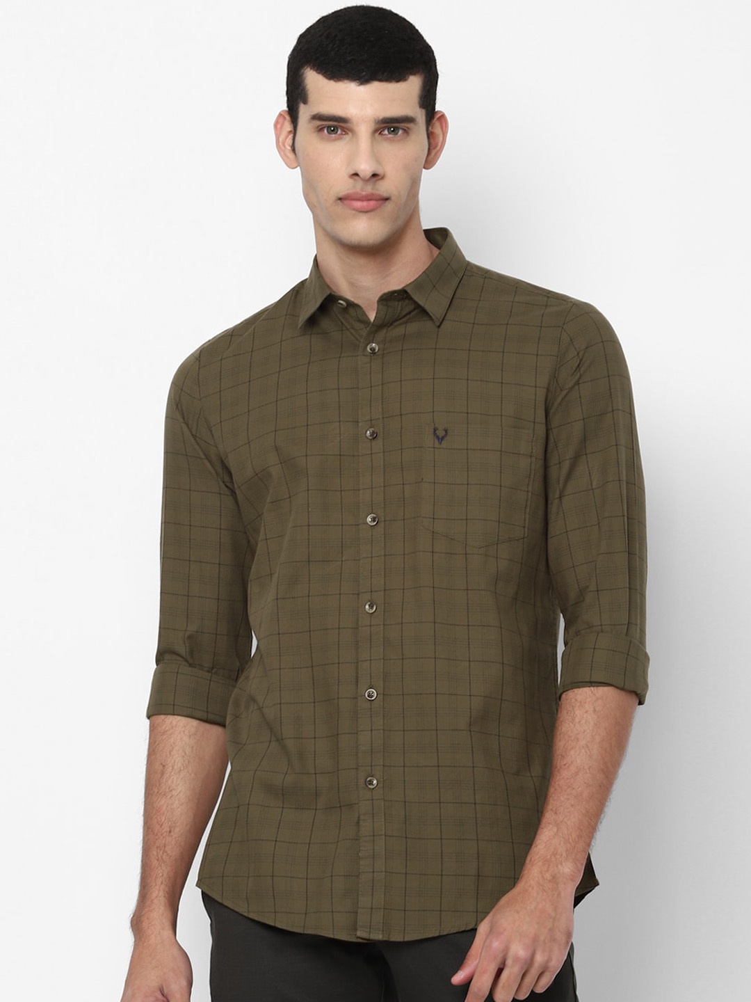 

Allen Solly Men Olive Green Slim Fit Grid Tattersall Checks Opaque Checked Casual Shirt