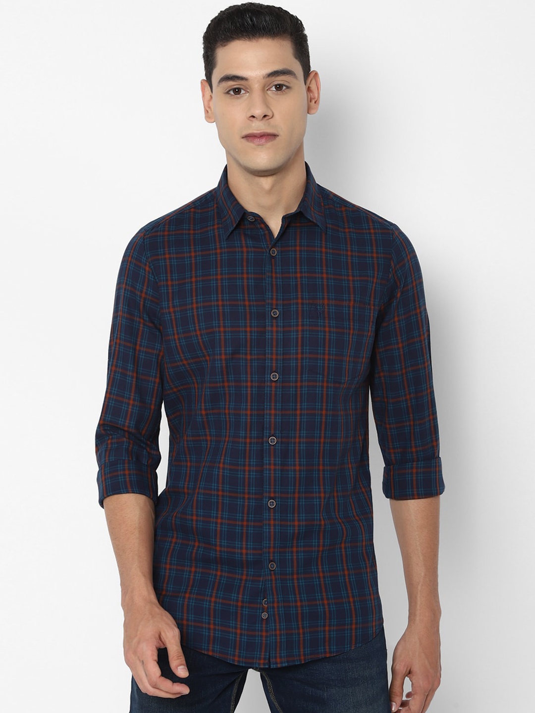 

Allen Solly Men Navy Blue Slim Fit Tartan Checks Opaque Checked Casual Shirt