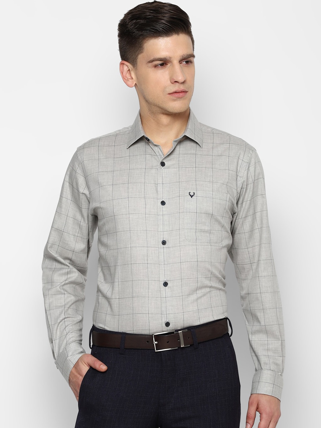 

Allen Solly Men Grey Slim Fit Windowpane Checked Formal Shirt