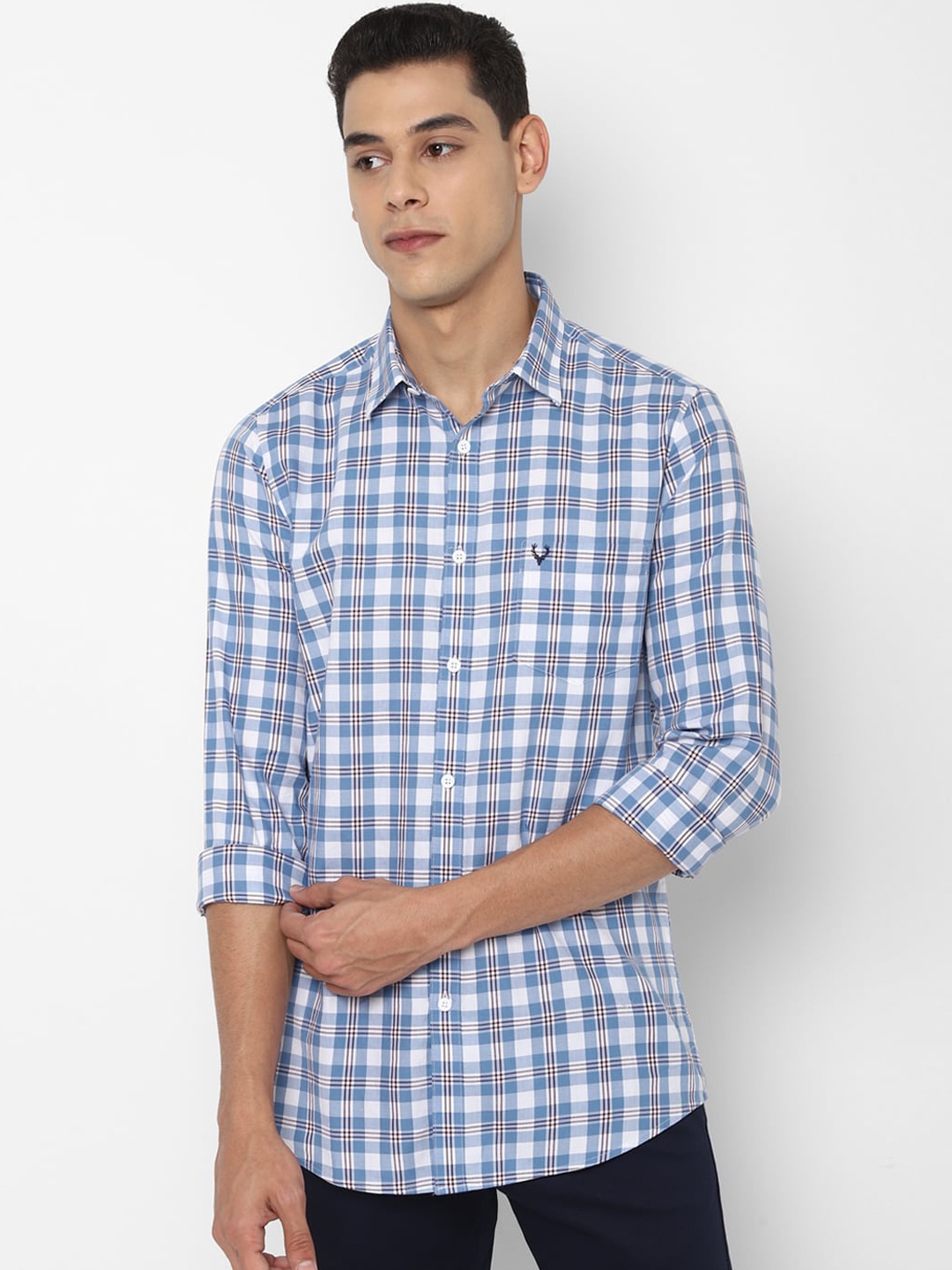 

Allen Solly Men Blue & White Slim Fit Tartan Checks Opaque Pure Cotton Casual Shirt