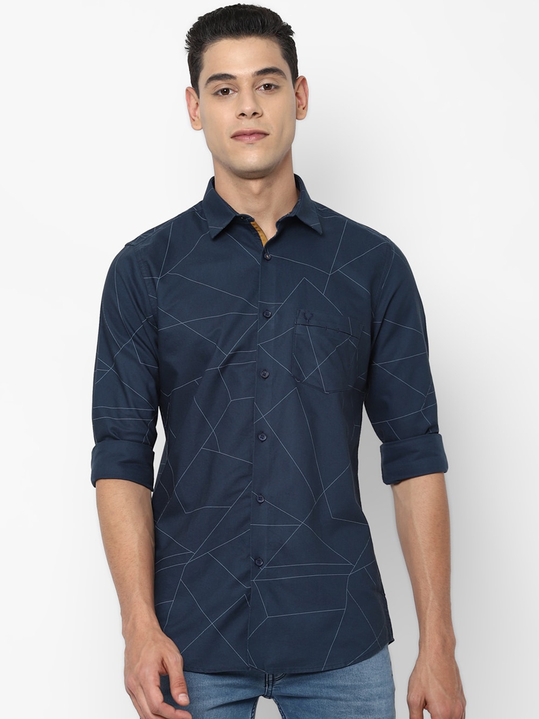 

Allen Solly Men Navy Blue Slim Fit Opaque Printed Pure Cotton Casual Shirt