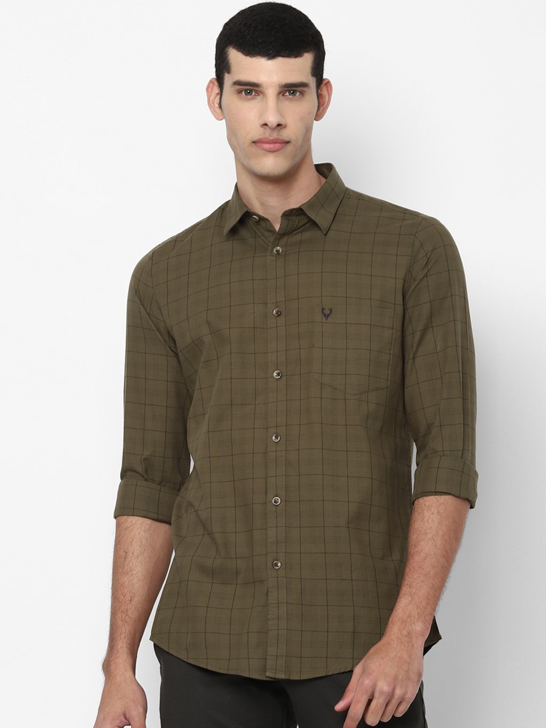 

Allen Solly Men Olive Green Slim Fit Opaque Checked Casual Shirt