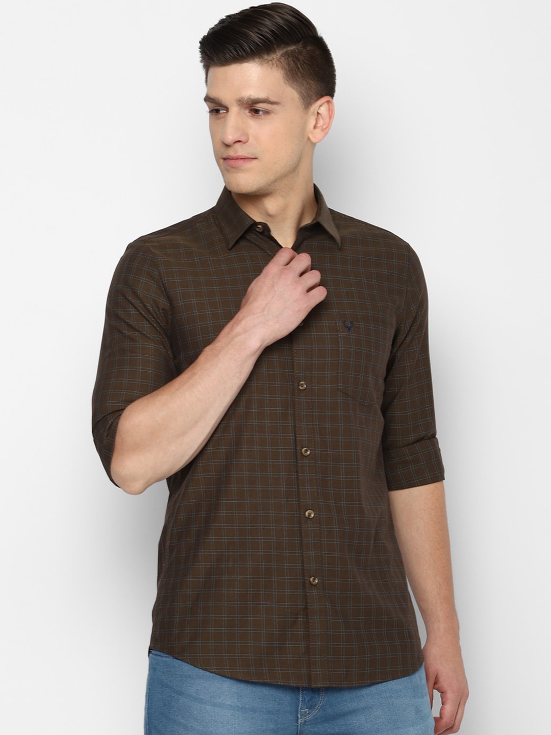 

Allen Solly Men Brown Slim Fit Opaque Checked Casual Shirt
