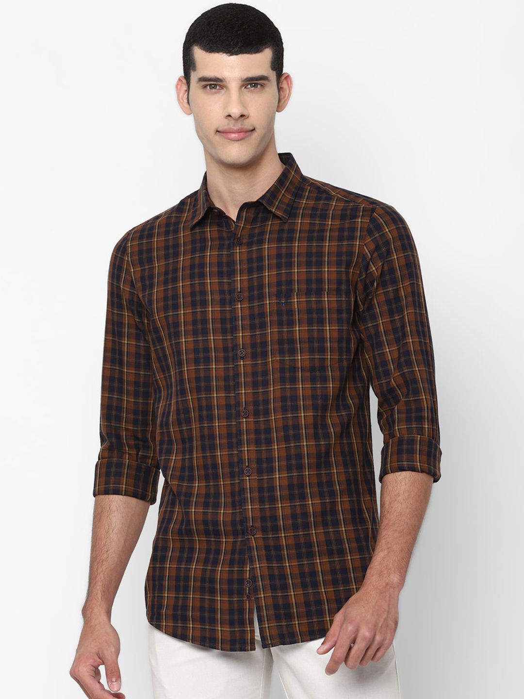 

Allen Solly Men Brown Slim Fit Tartan Checks Opaque Checked Cotton Casual Shirt