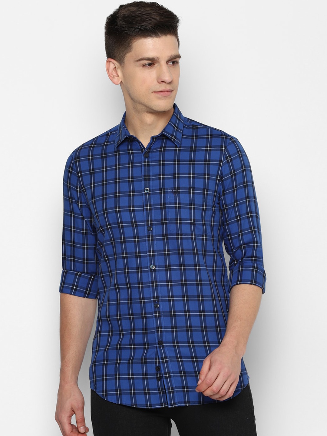 

Allen Solly Men Blue Slim Fit Tartan Checks Opaque Checked Casual Shirt