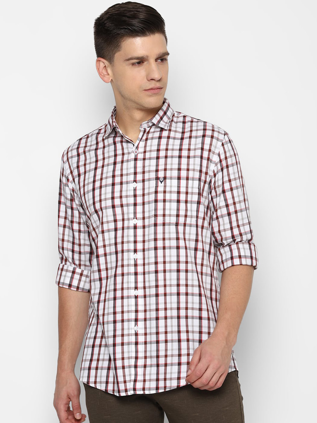 

Allen Solly Men Maroon & White Slim Fit Opaque Checked Pure Cotton Casual Shirt