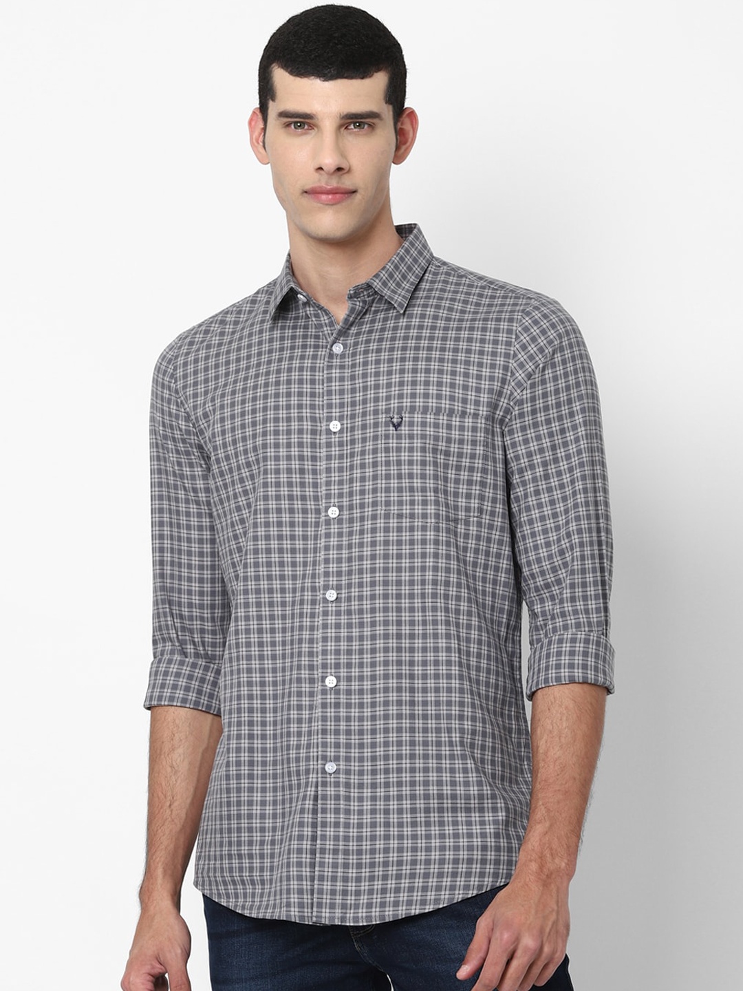 

Allen Solly Men Grey Slim Fit Opaque Checked Casual Shirt