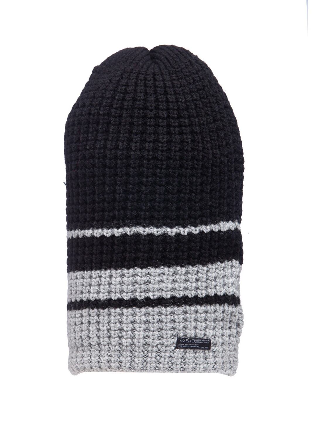 

513 Women Black & Off White Striped Knitted Beanie