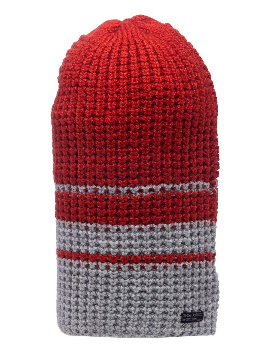 

513 Women Red & Grey Colourblocked Beanie