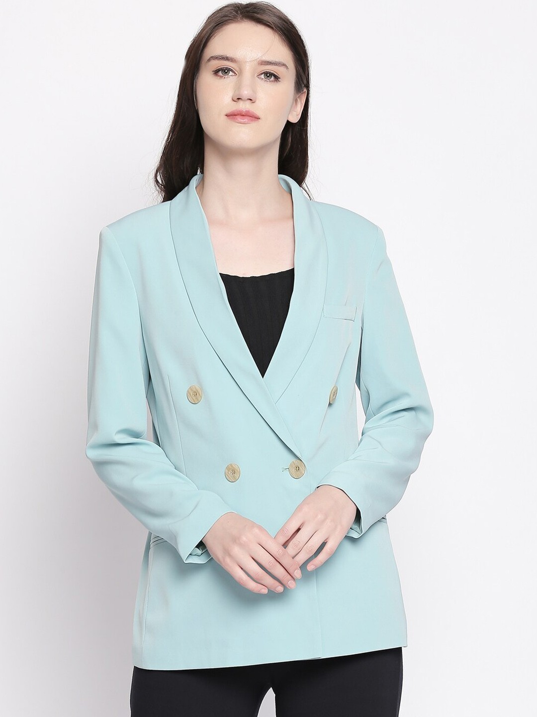 

Annabelle by Pantaloons Women Green Solid Double-Breasted Formal Blazer